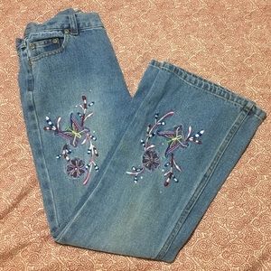 FADED GLORY Vintage Embroidered Butterfly Flowers Flare Girls Jeans 8